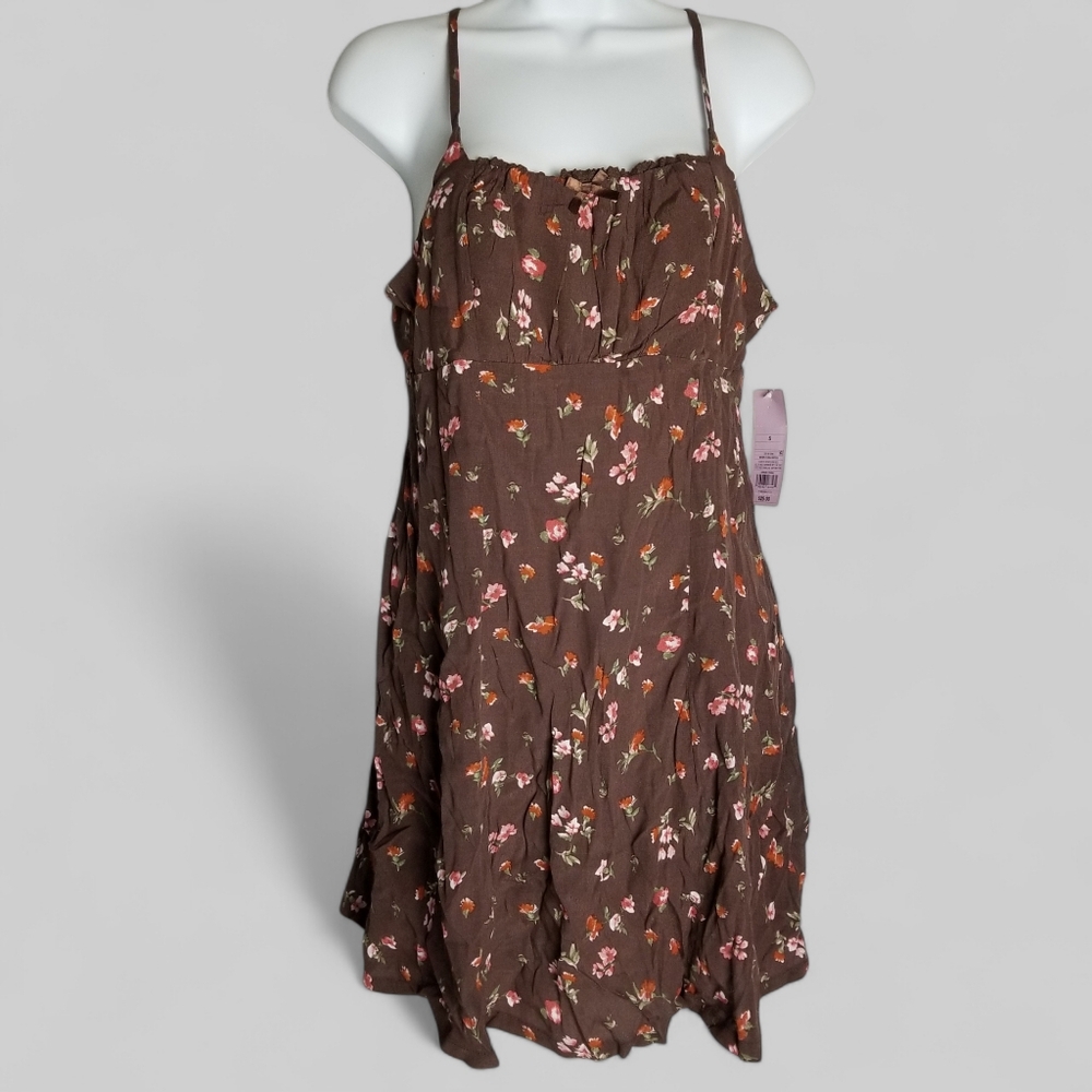 Wild Fable Brown Floral Babydoll Mini Dress